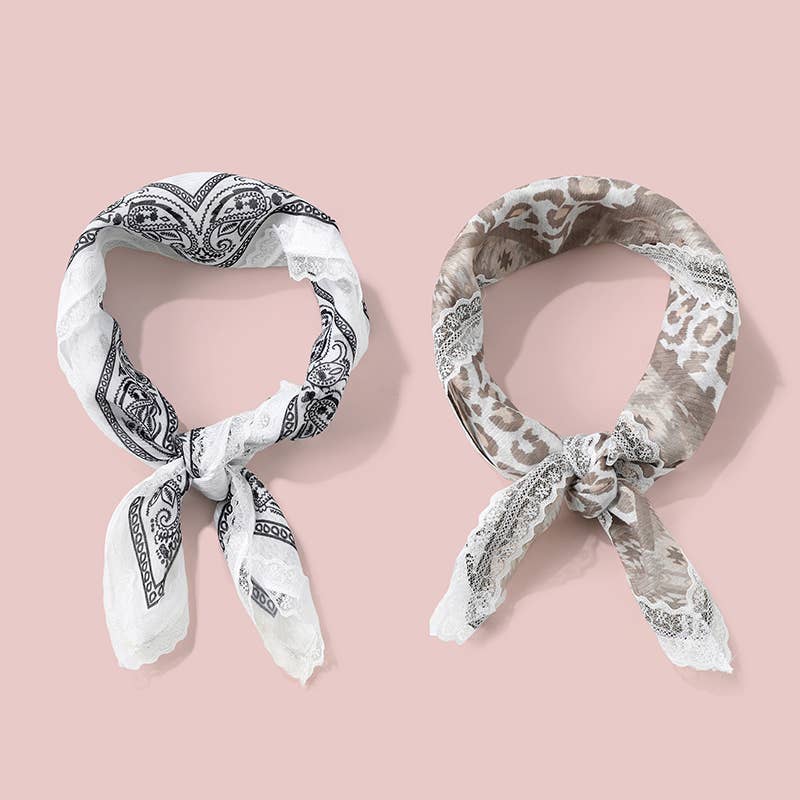 Animal & Paisley Print Lace-Trimmed Square Scarf | 40SC764