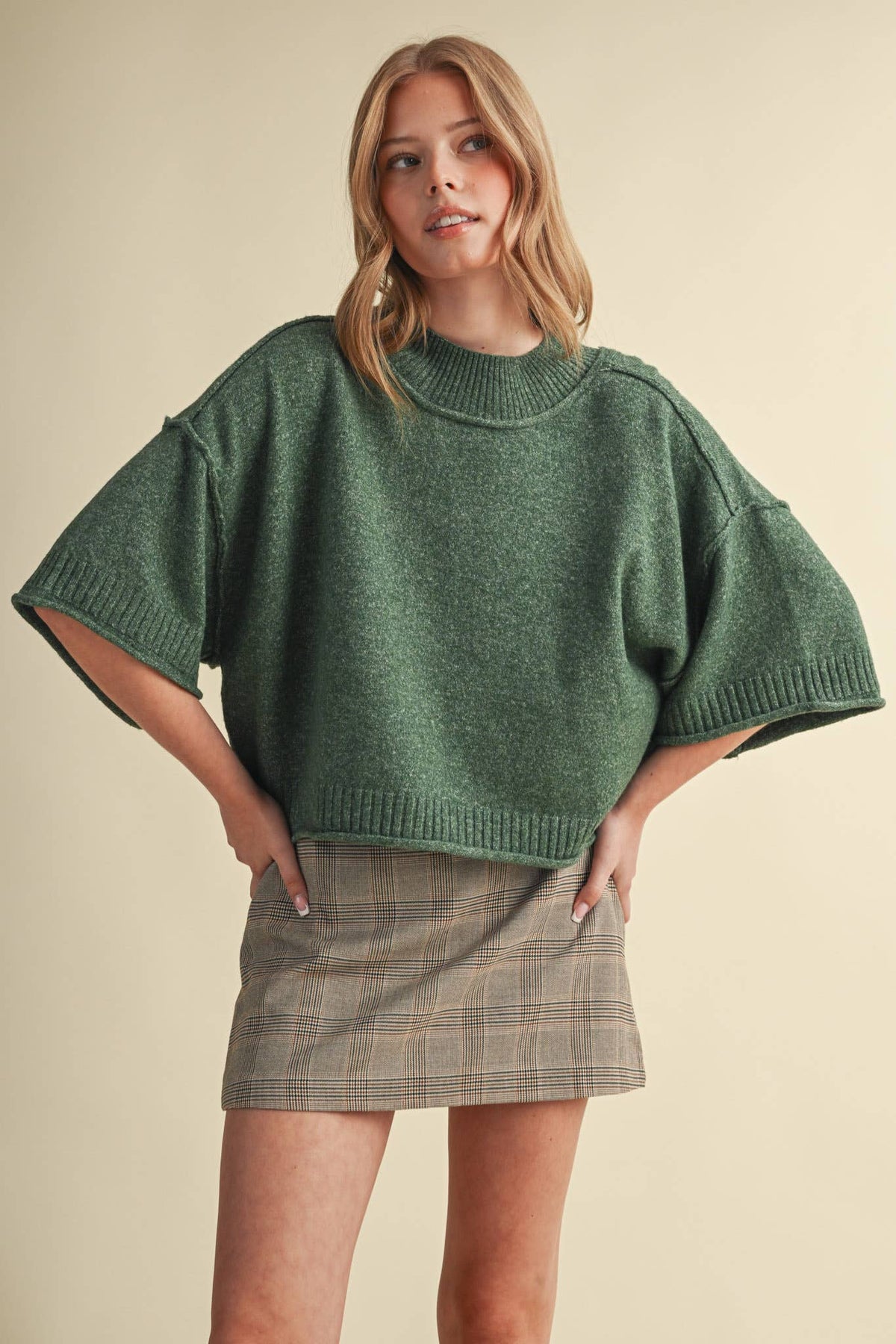 MARLED KNIT MOCK NECK SHORT SLEEVE SWEATER MSW11178