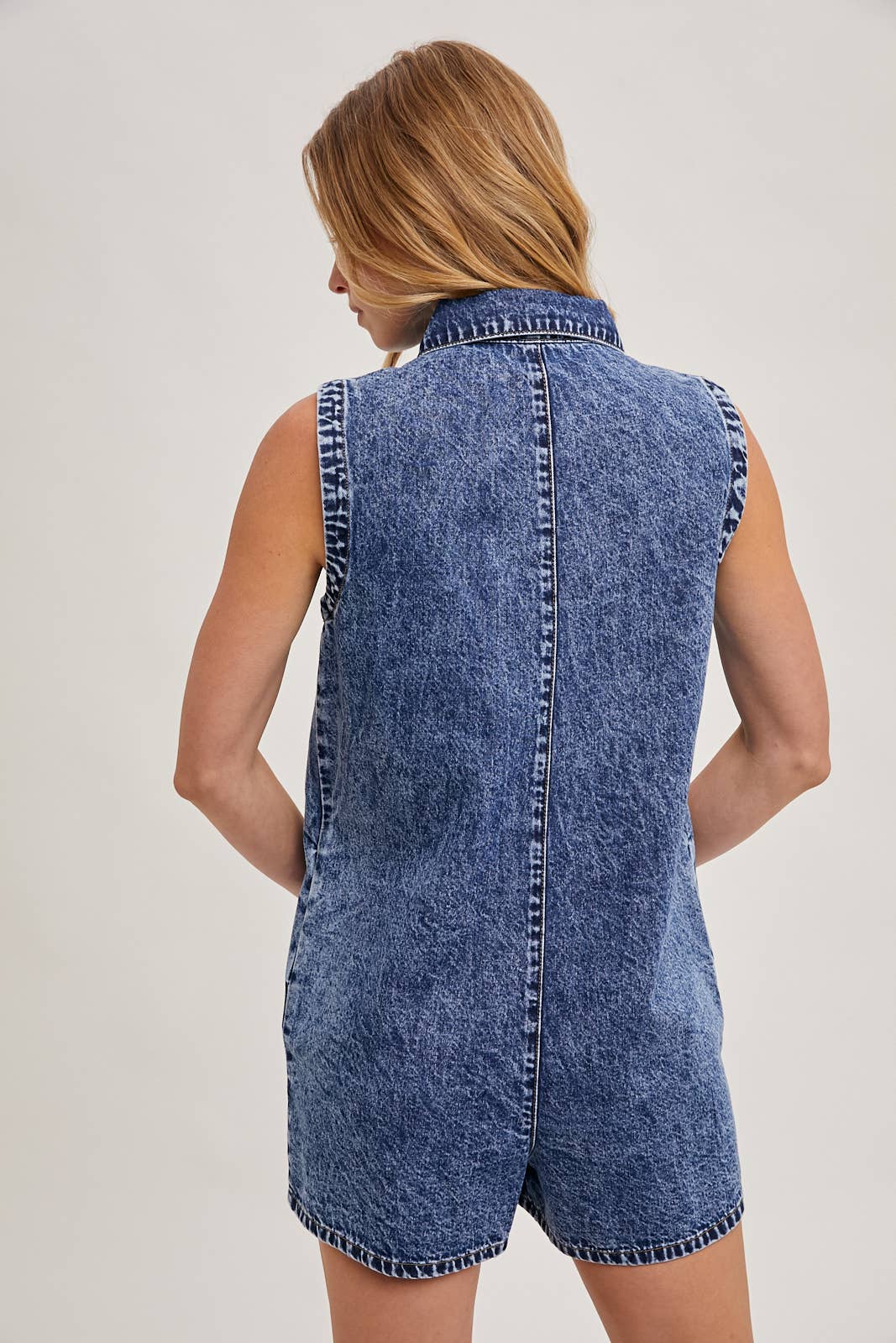 BUTTON DOWN SLEEVELESS SHIRT ROMPER