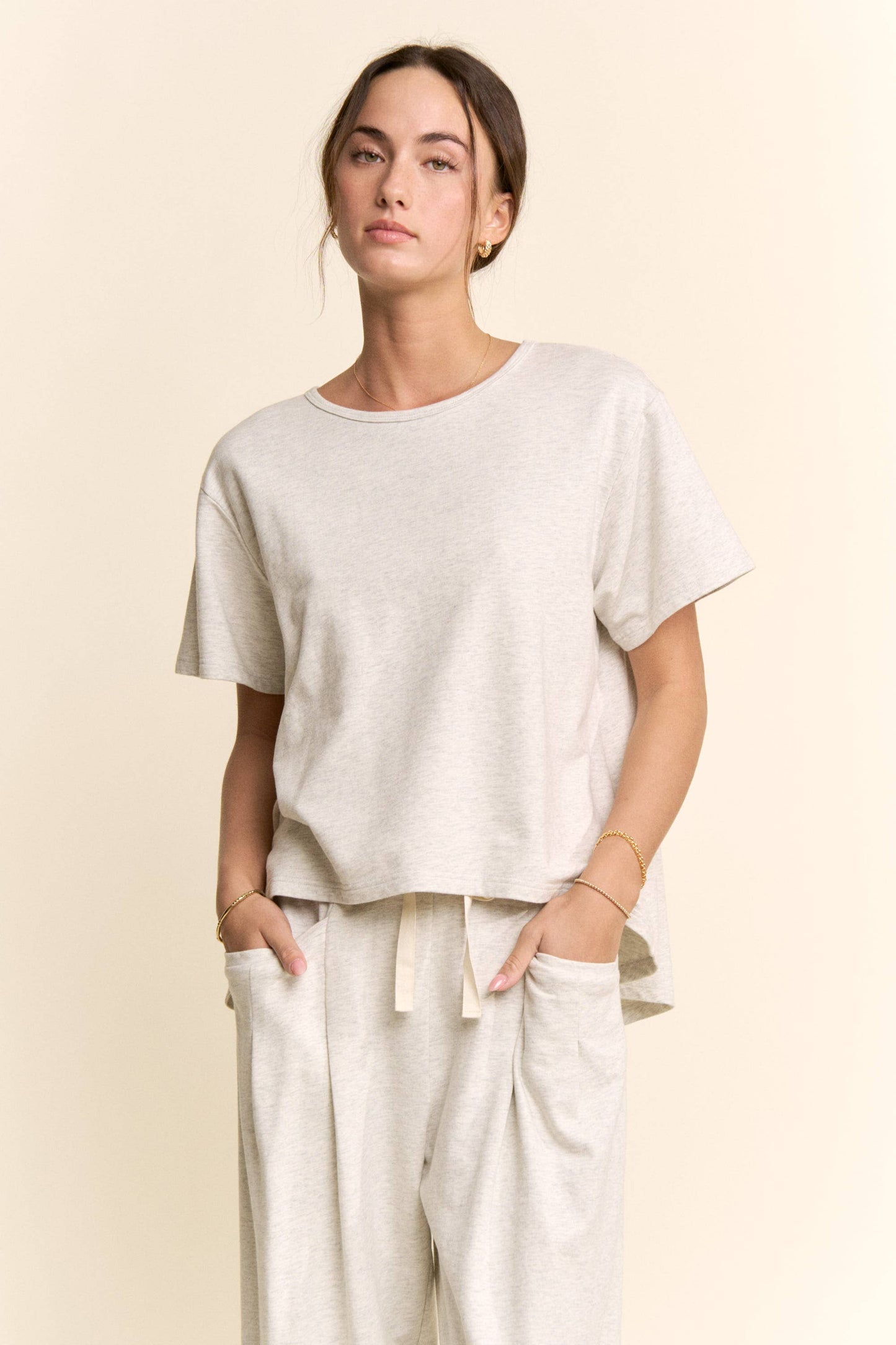 Garment-Wash Pleated Top & Pants Set
