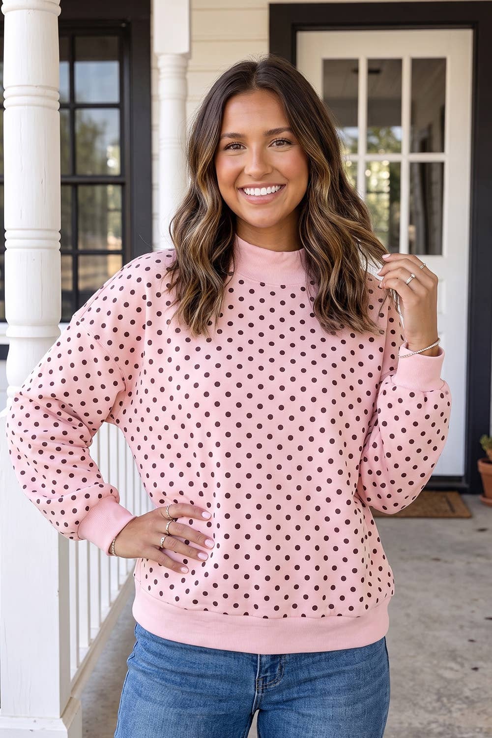 LAS Polka Dot Mock Neck Sweatshirt (S-4X)