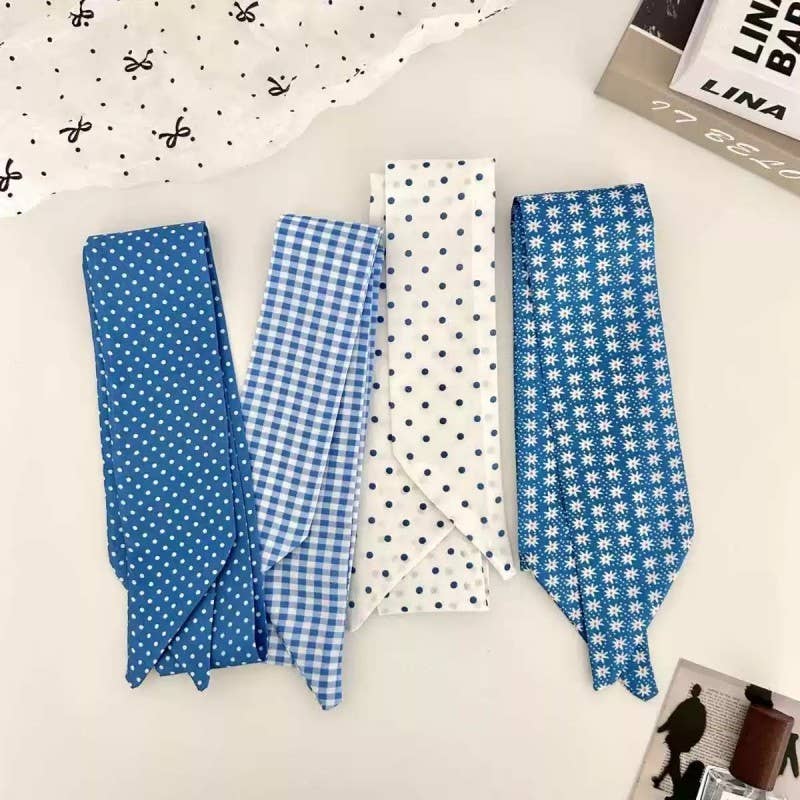 Vintage-Style Skinny Twilly Scarf-Polka Dot&Gingham|40SC715