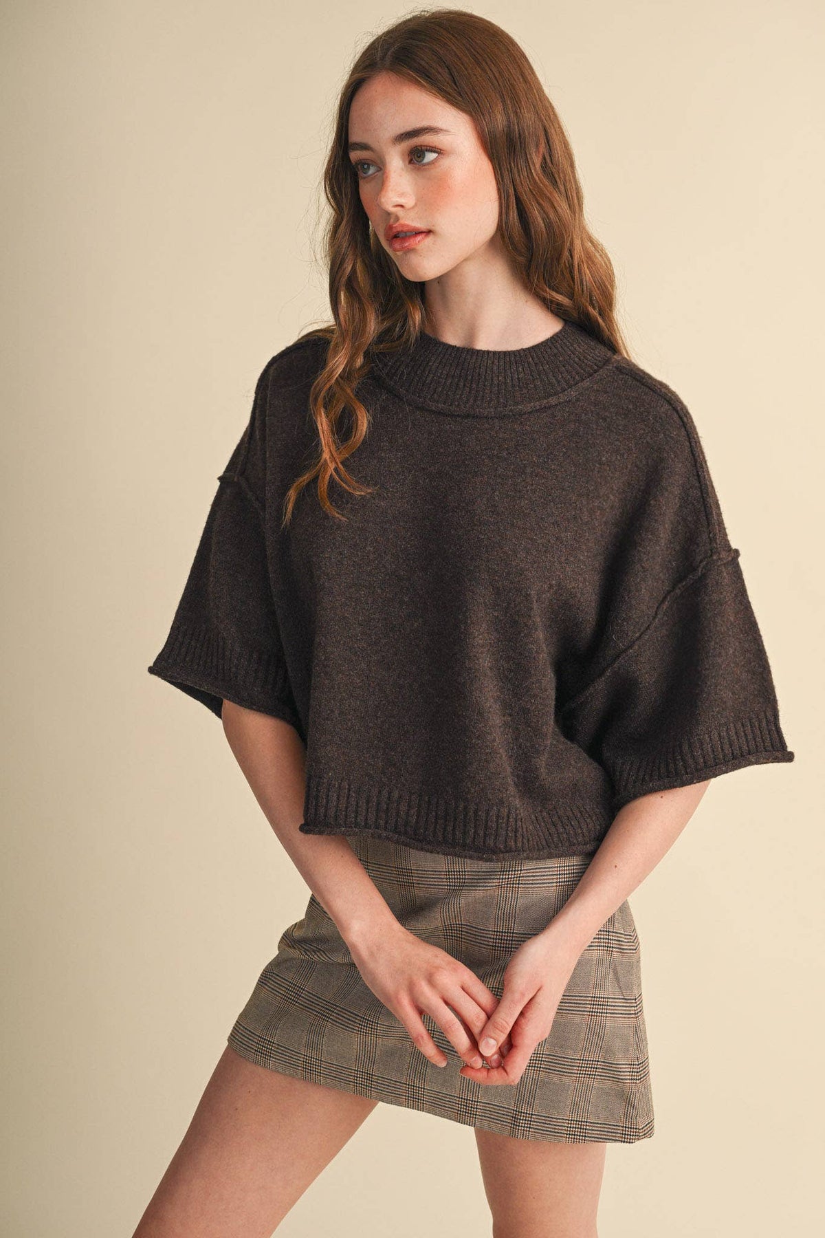 MARLED KNIT MOCK NECK SHORT SLEEVE SWEATER MSW11178