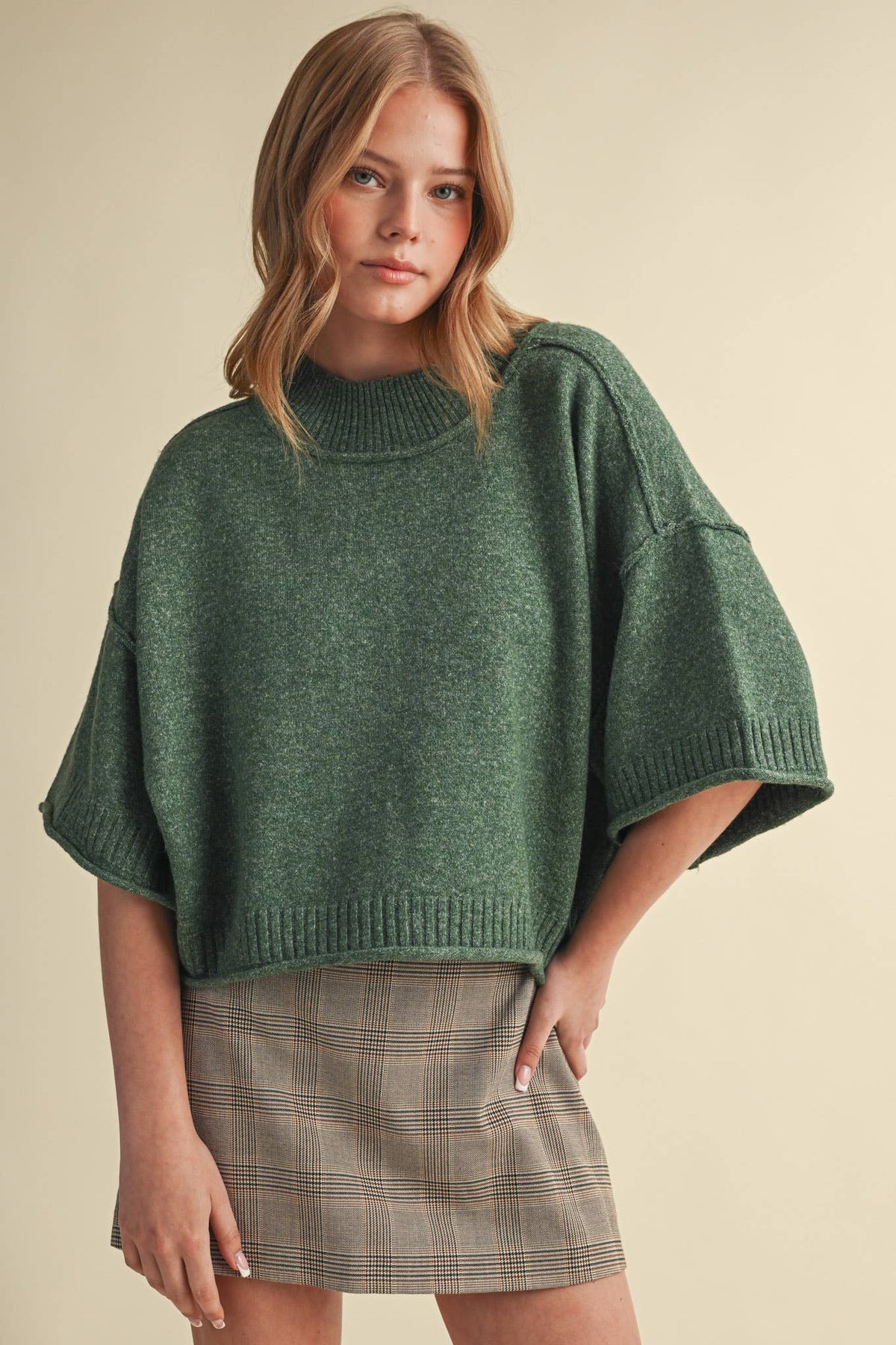 MARLED KNIT MOCK NECK SHORT SLEEVE SWEATER MSW11178