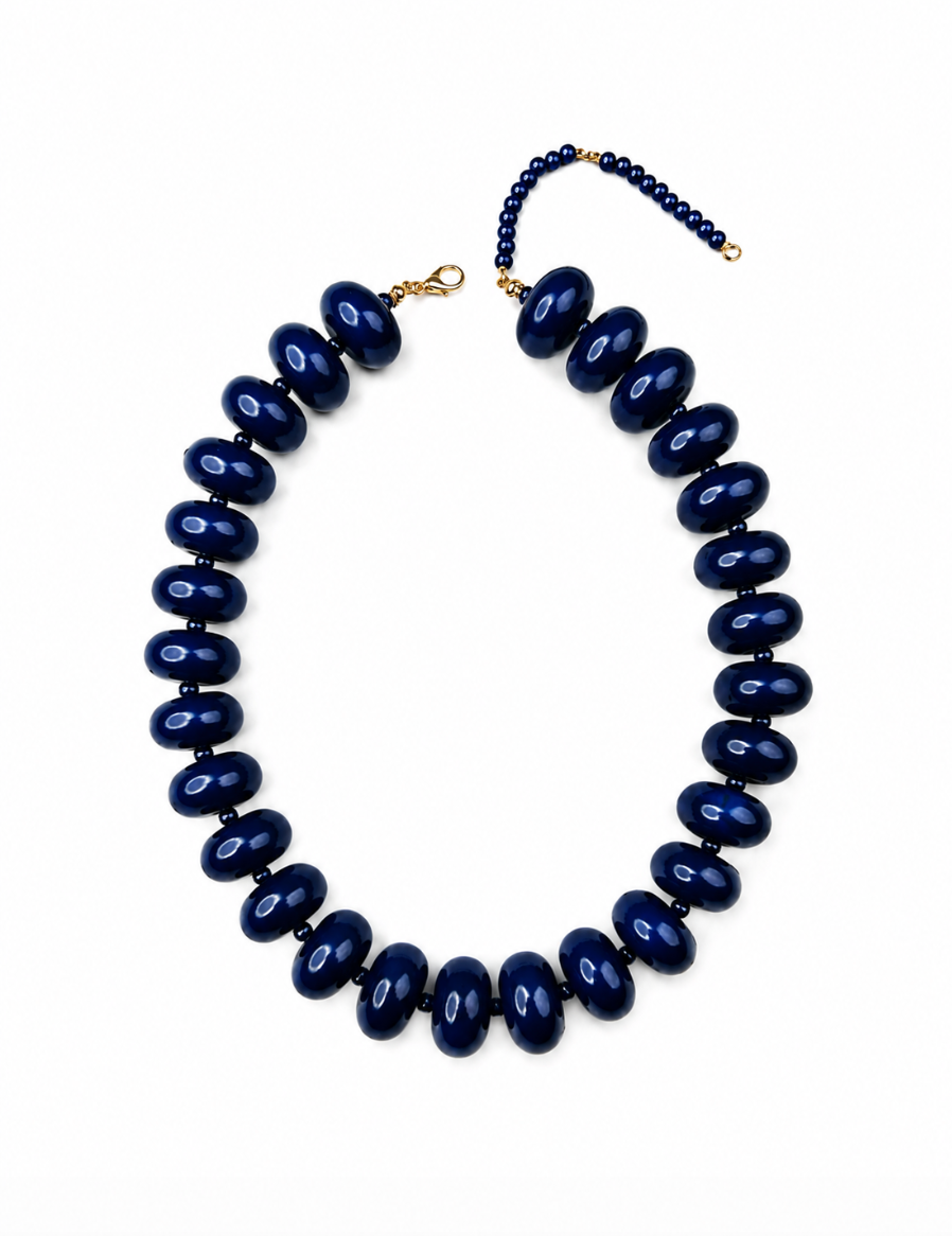 Polished Bead Statement Necklace | Dark Blue