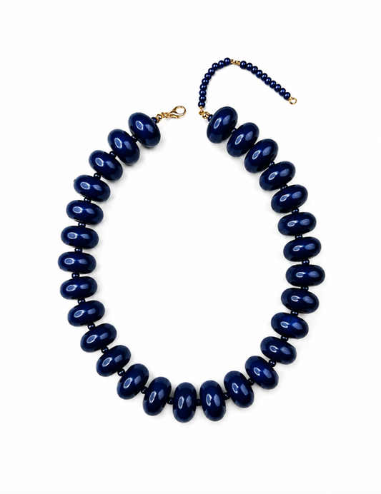 Polished Bead Statement Necklace | Dark Blue
