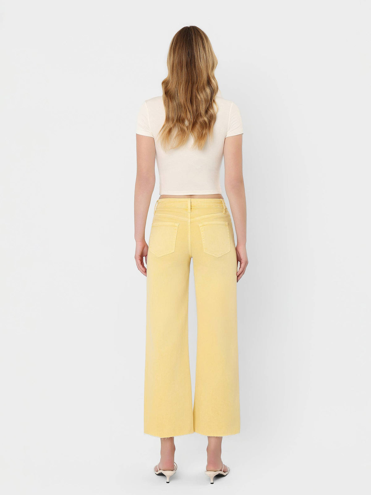 HIGH RISE BABY YELLOW COLOR CROP WIDE LEG JEANS T5894BYL