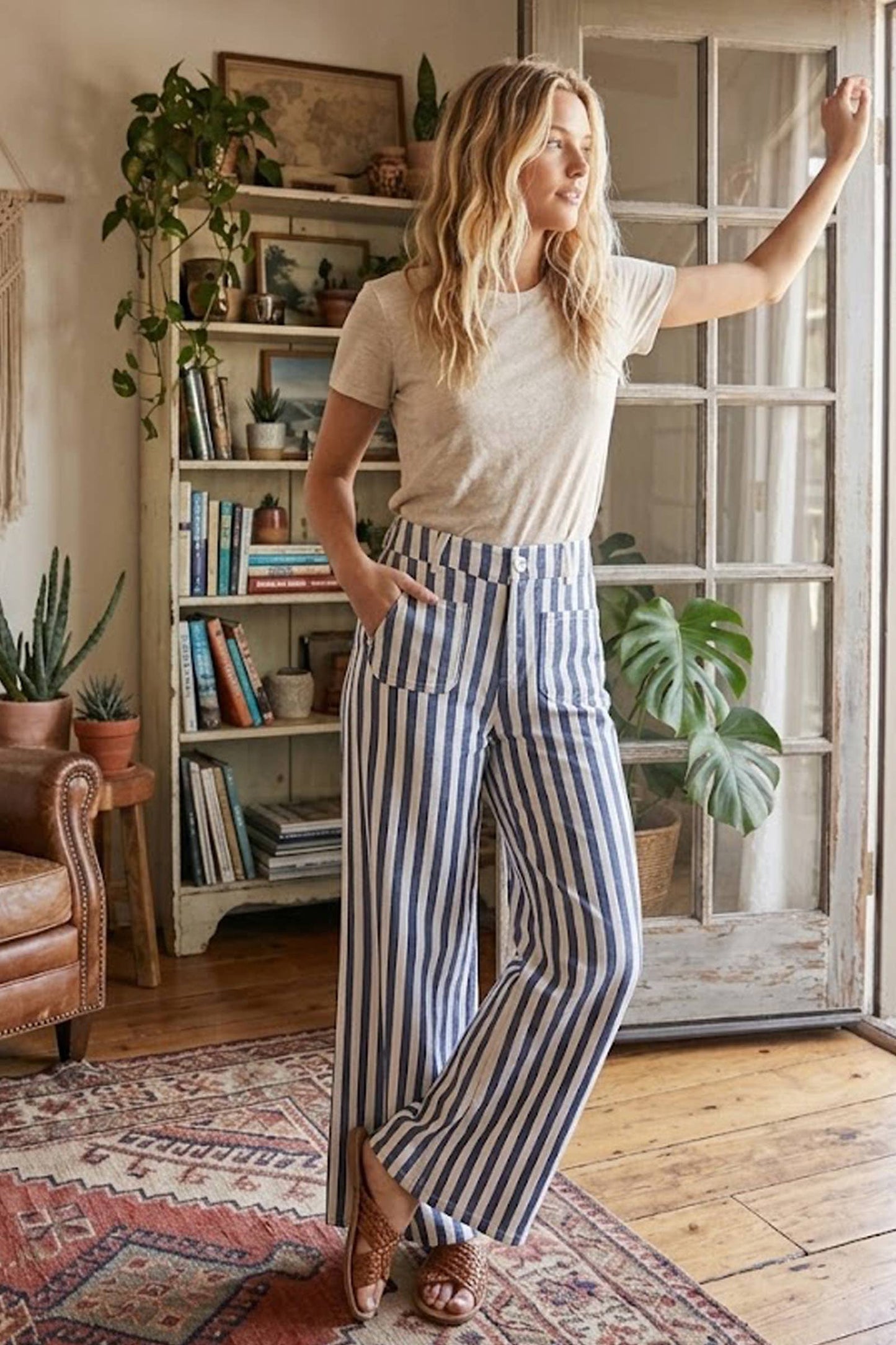 Wide Leg Striped Denim