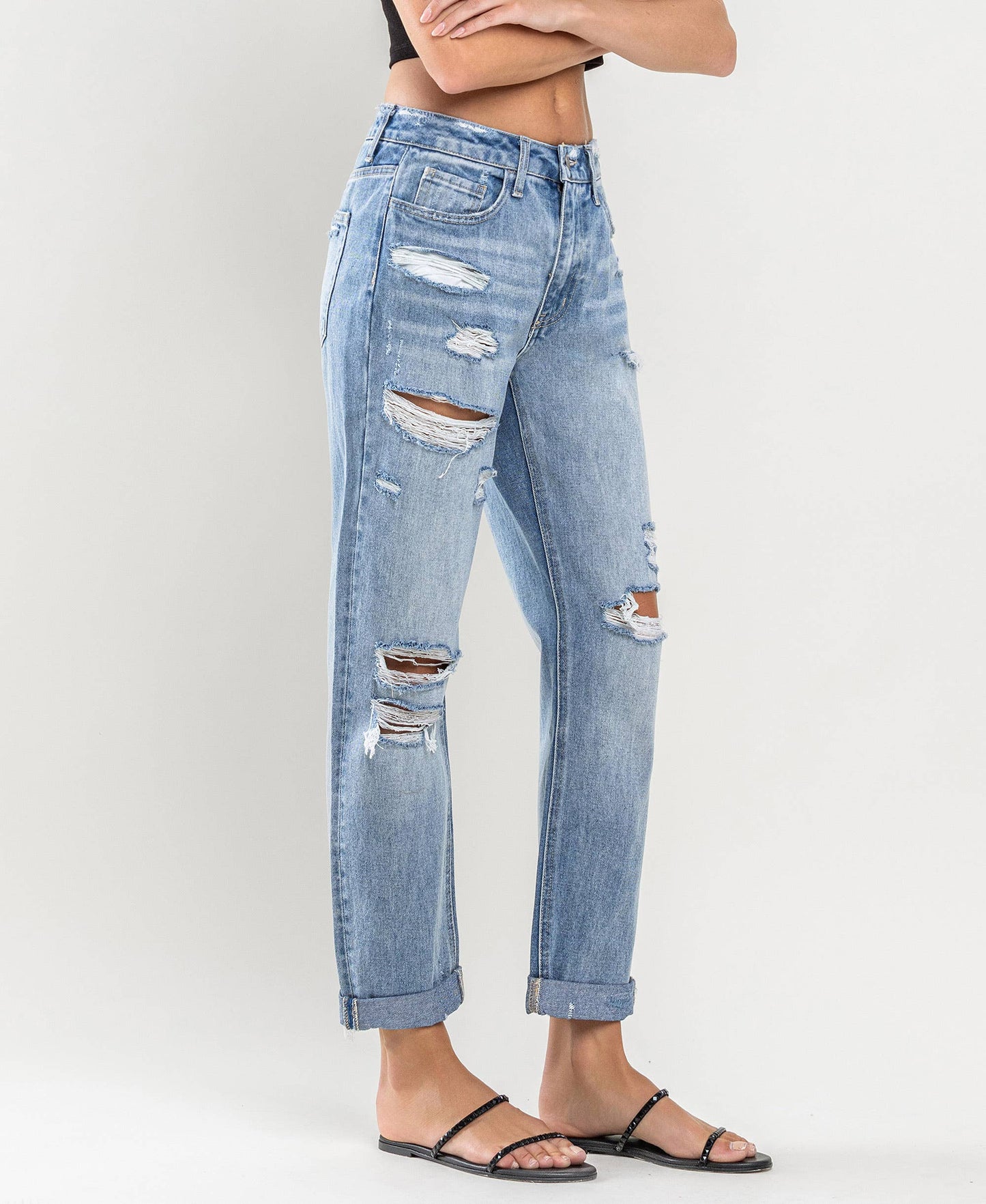 Flying Monkey HIGH RISE CUFFED BOYFRIEND JEANS F4300