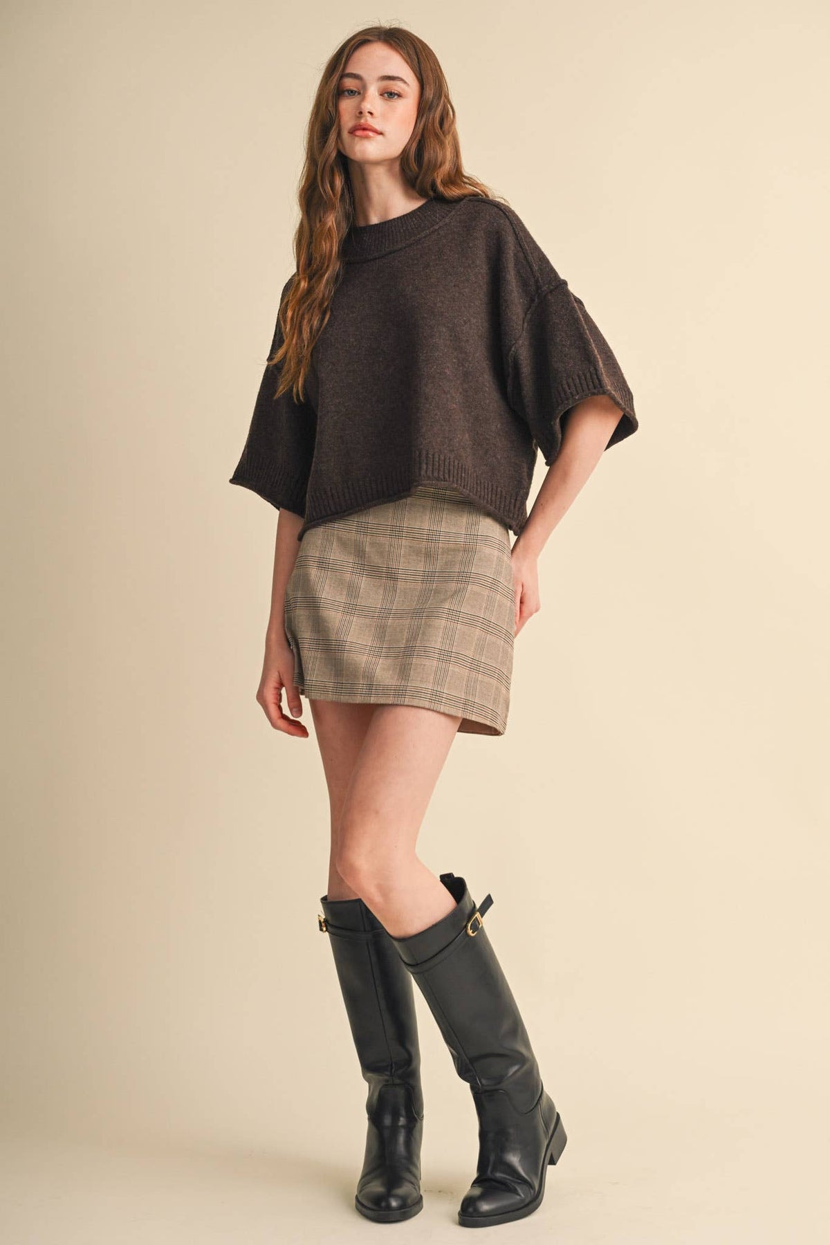 MARLED KNIT MOCK NECK SHORT SLEEVE SWEATER MSW11178