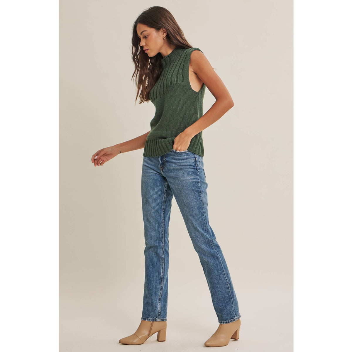 QUIET CABIN DAYS RIBBED MOCK NECK SWEATER TOP