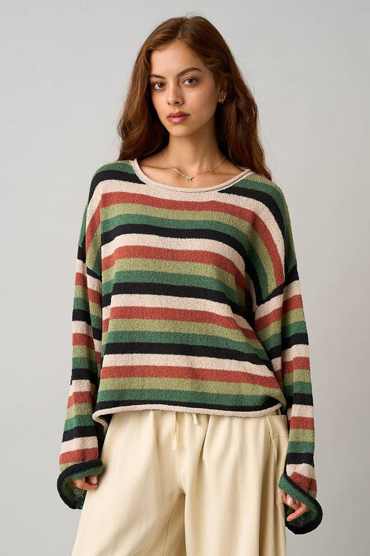 MULTICOLOR STRIPED SWEATER KNIT TOP