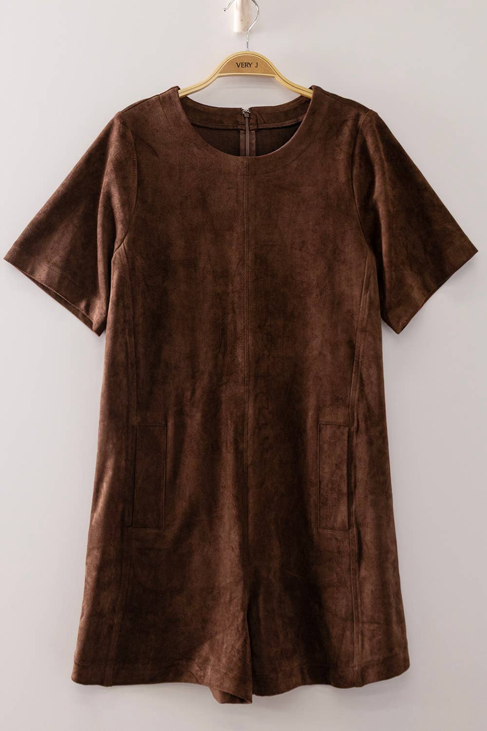 NP71107-Suede Short Sleeve Romper