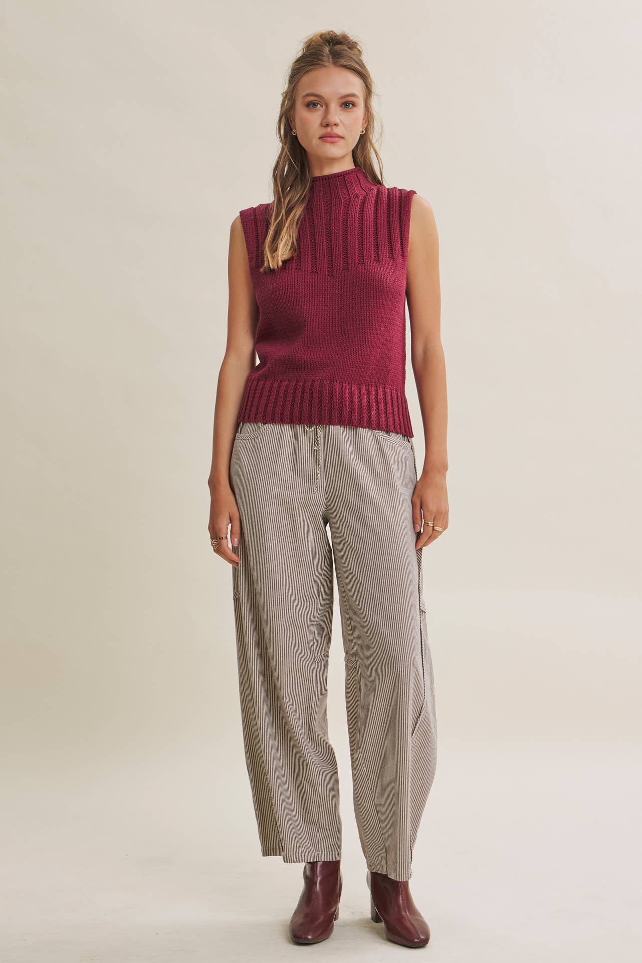 QUIET CABIN DAYS RIBBED MOCK NECK SWEATER TOP
