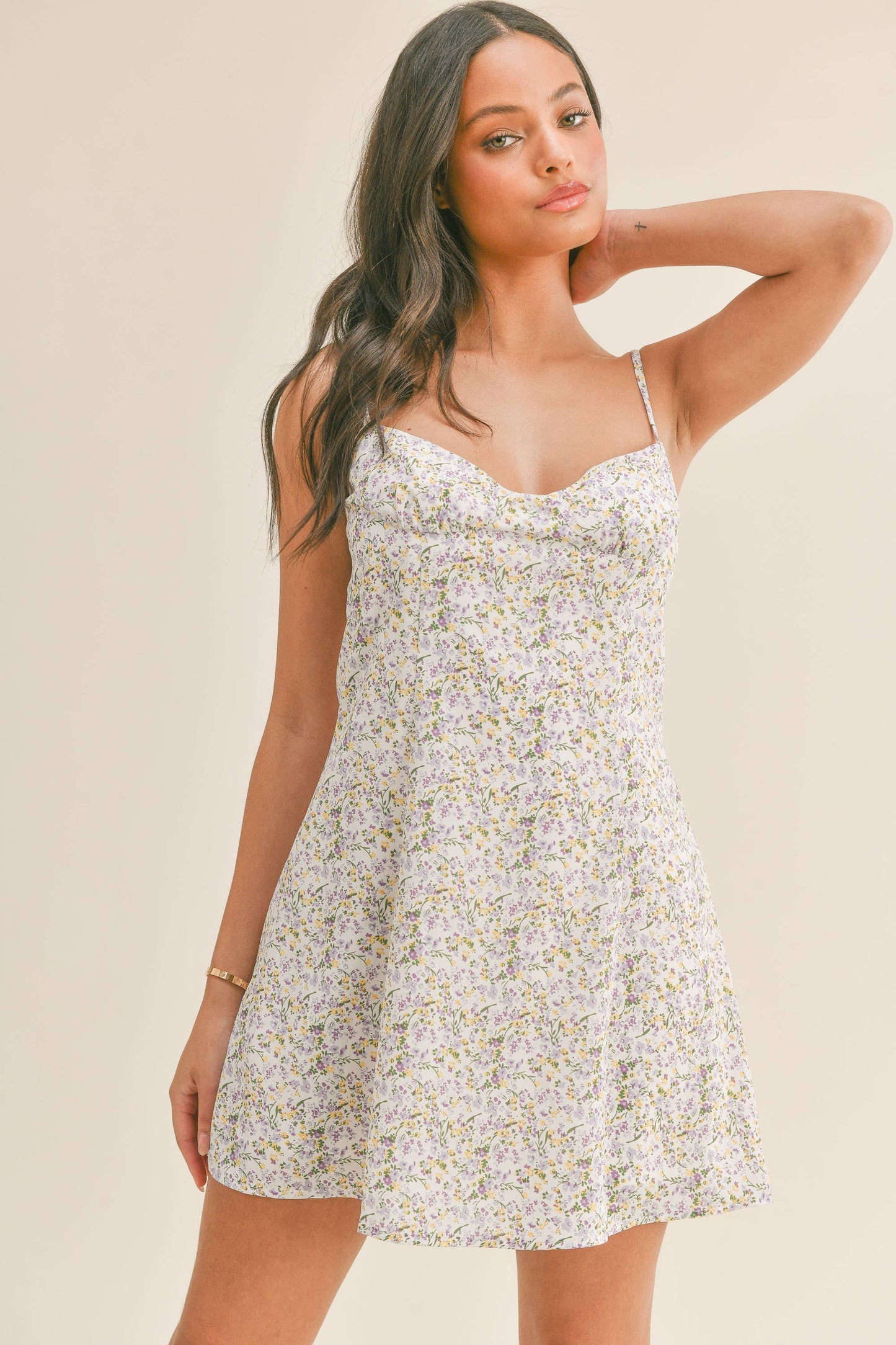 ID6087 SPAGHETTI STRAP FLORAL PRINT MINI DRESS