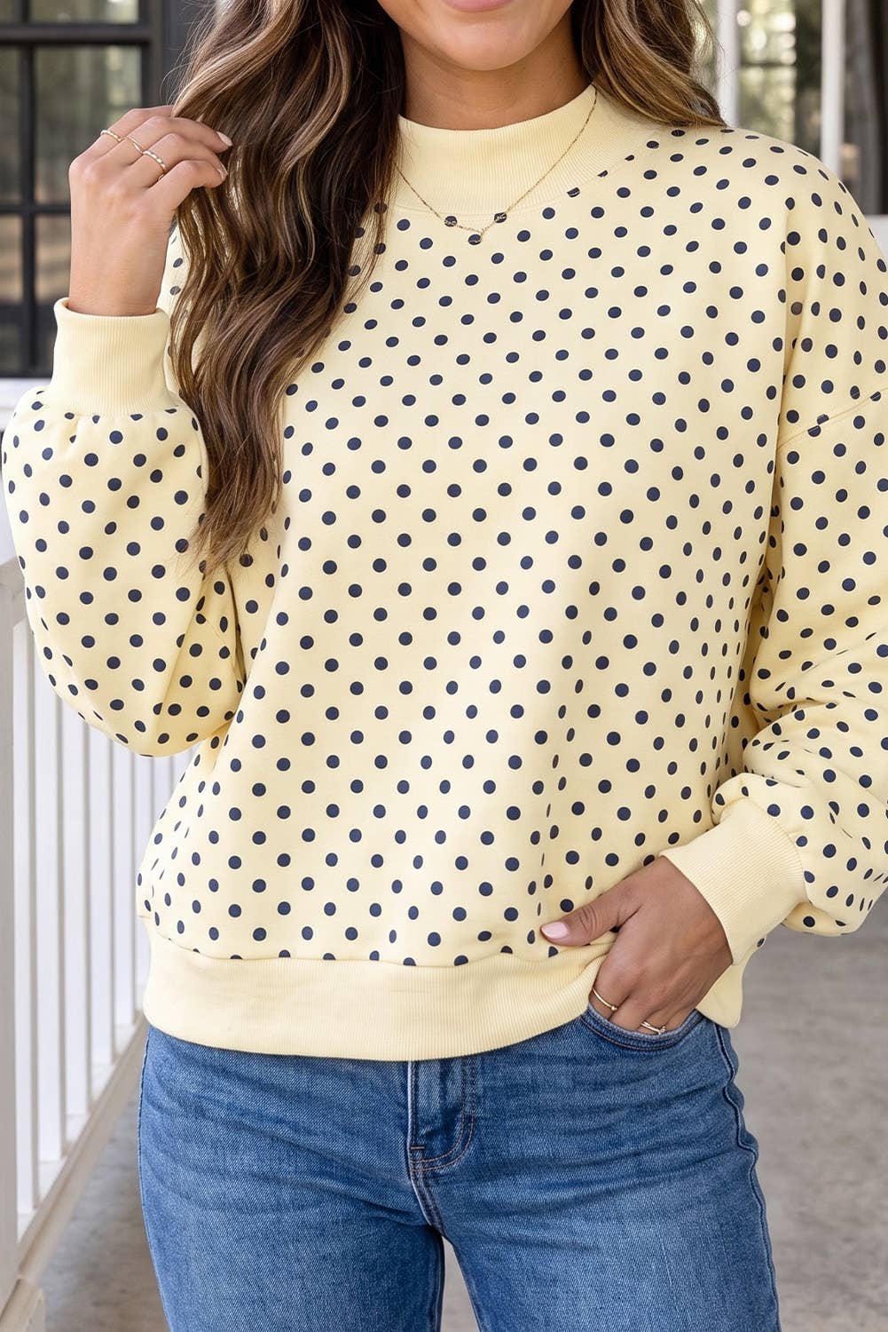 LAS Polka Dot Mock Neck Sweatshirt (S-4X)