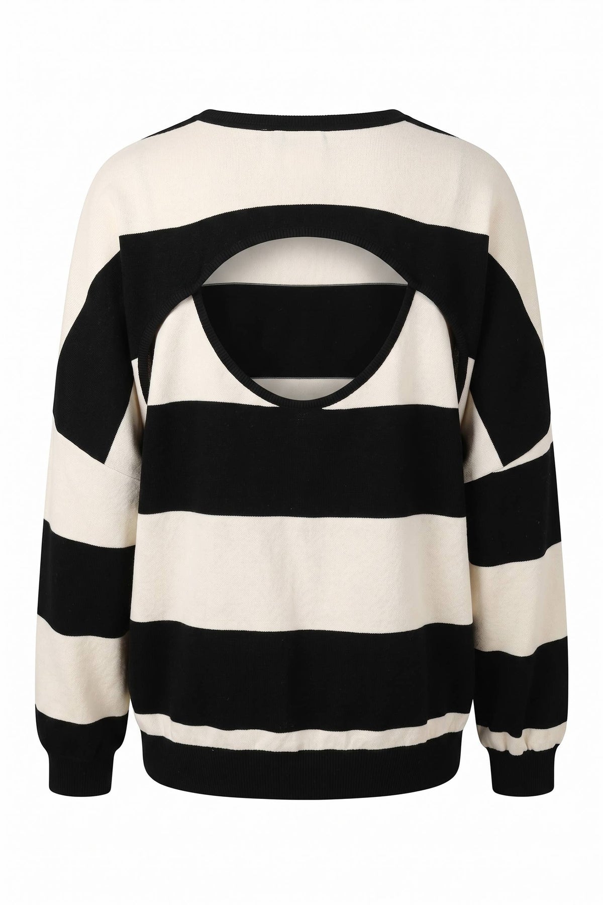 IT10015A | Cut-out Back Horizontal Stripe Sweatshirt
