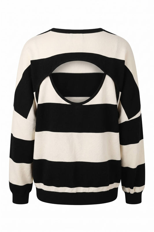 IT10015A | Cut-out Back Horizontal Stripe Sweatshirt