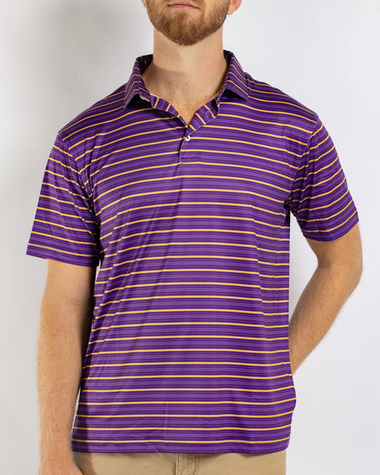 Men's Sideline Stripe Performance Polo   Purple/Yellow/White   -Asst.