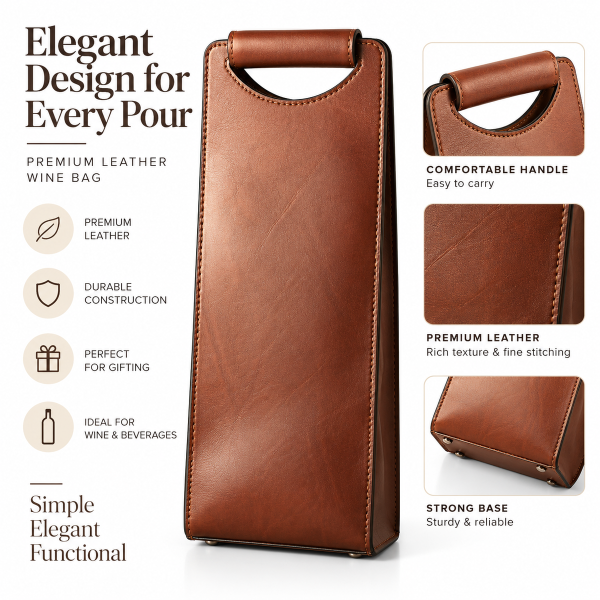 Leather Wine Bottle Holder – Brown Single Bottle Wine Carrie