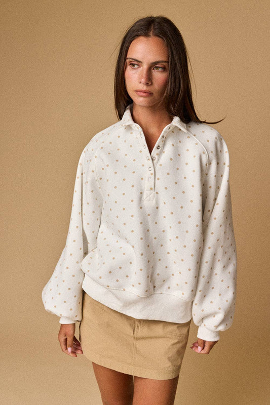 PT16060-12 - POLKA DOT PIPER SNAP BUTTON SWEATER
