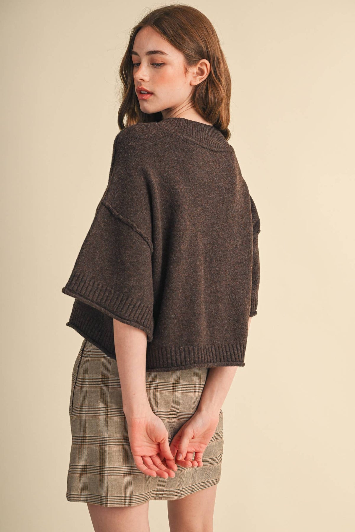 MARLED KNIT MOCK NECK SHORT SLEEVE SWEATER MSW11178