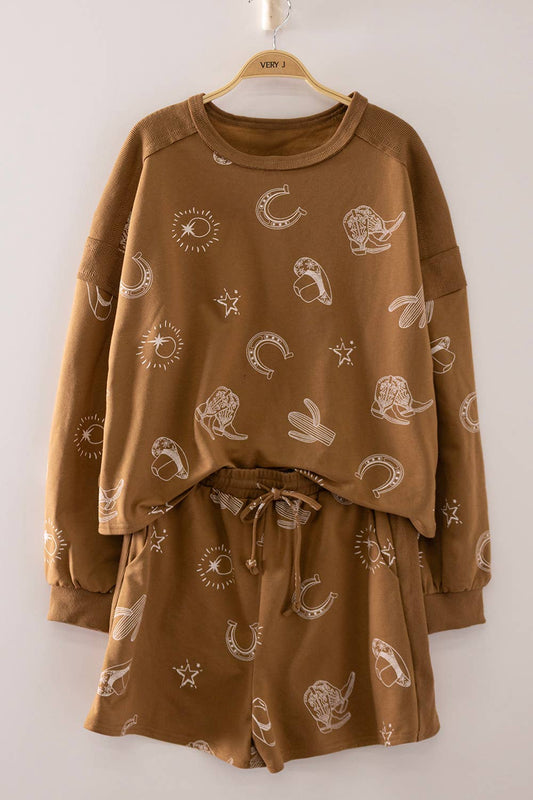 NT12708SETX-PLUS SIZE Western Print Lounge Set
