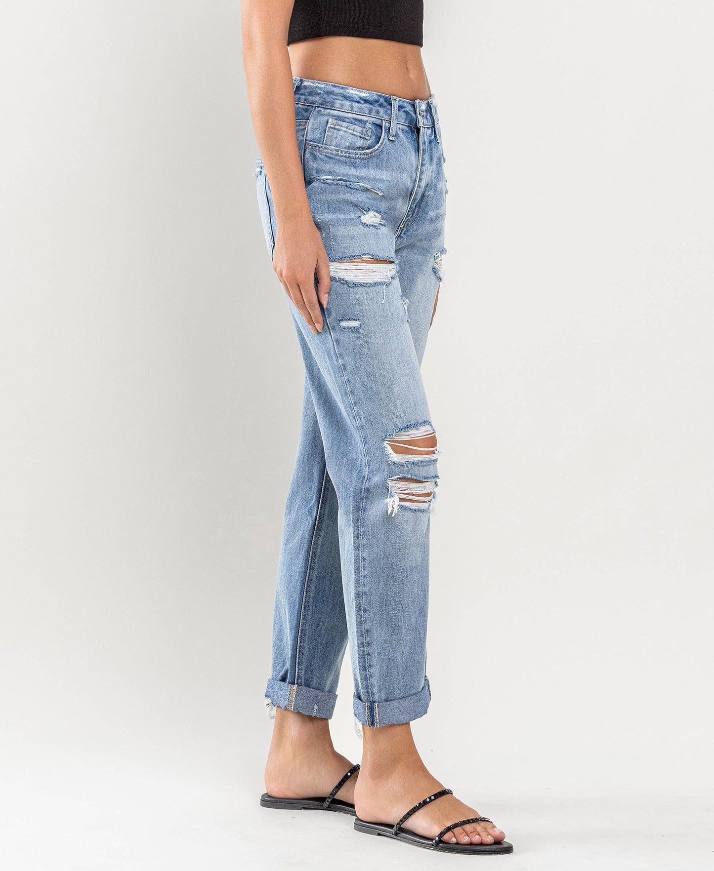 Flying Monkey HIGH RISE CUFFED BOYFRIEND JEANS F4300