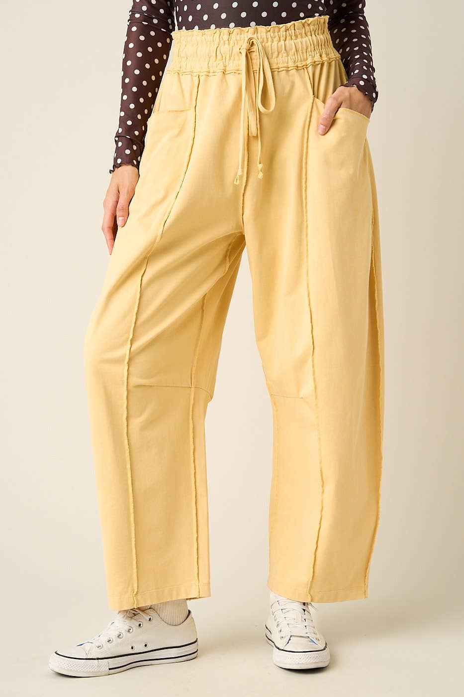 MINERAL WASH SEAM DETAIL PULL ON BARREL PANTS