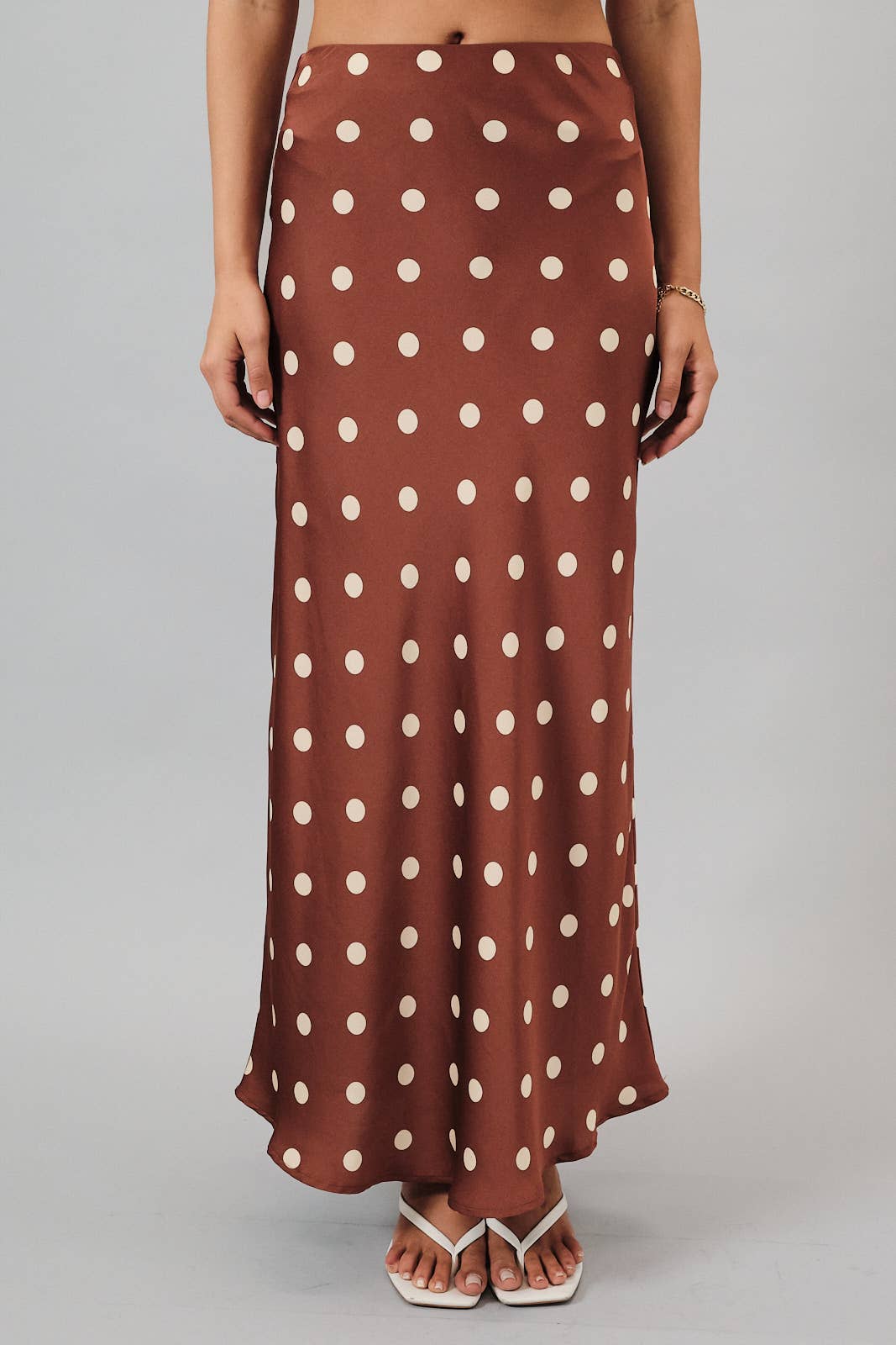 SATIN MIDI SKIRT WITH ELASTIC WAIST IN POLKA DOT