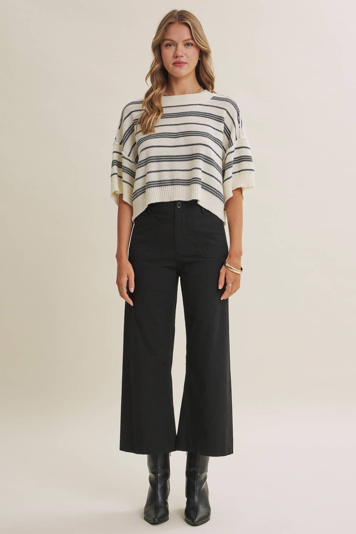 SUNLIT BOARDWALK LINEN COTTON BOXY STRIPE SWEATER