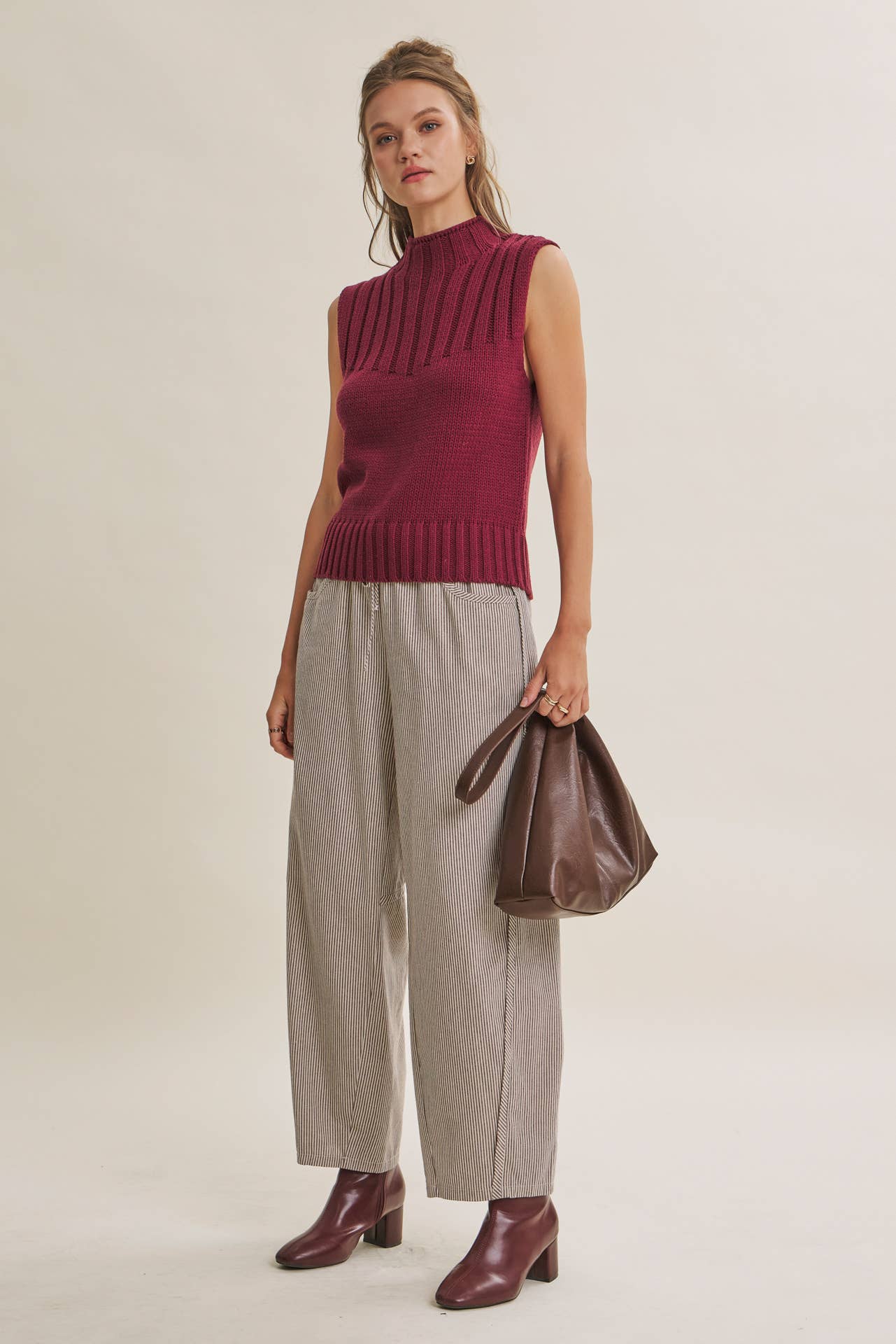 QUIET CABIN DAYS RIBBED MOCK NECK SWEATER TOP