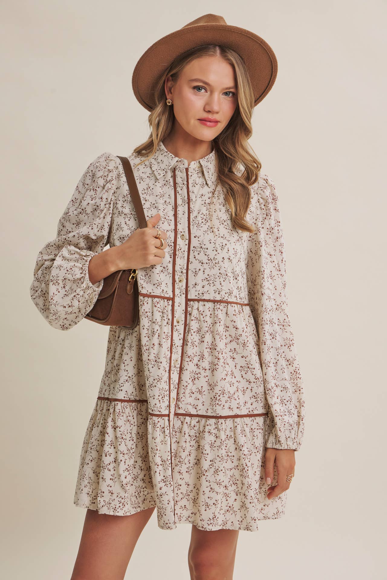 AUTUMN IN BLOOM FLORAL BABYDOLL MINI WITH CONTRAST BINDING