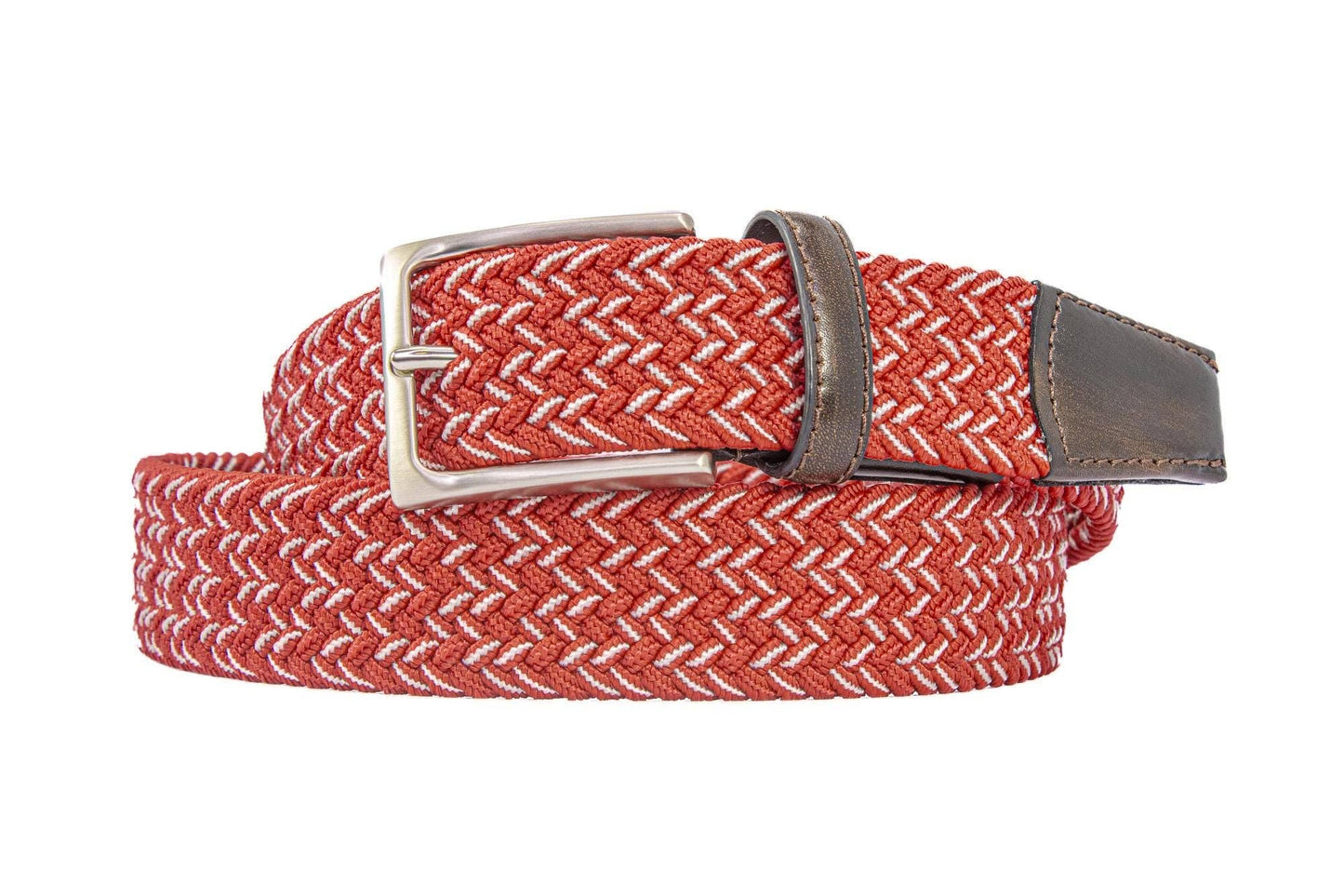Braided Collegiate Golf Crimson and White Stretch Belt.