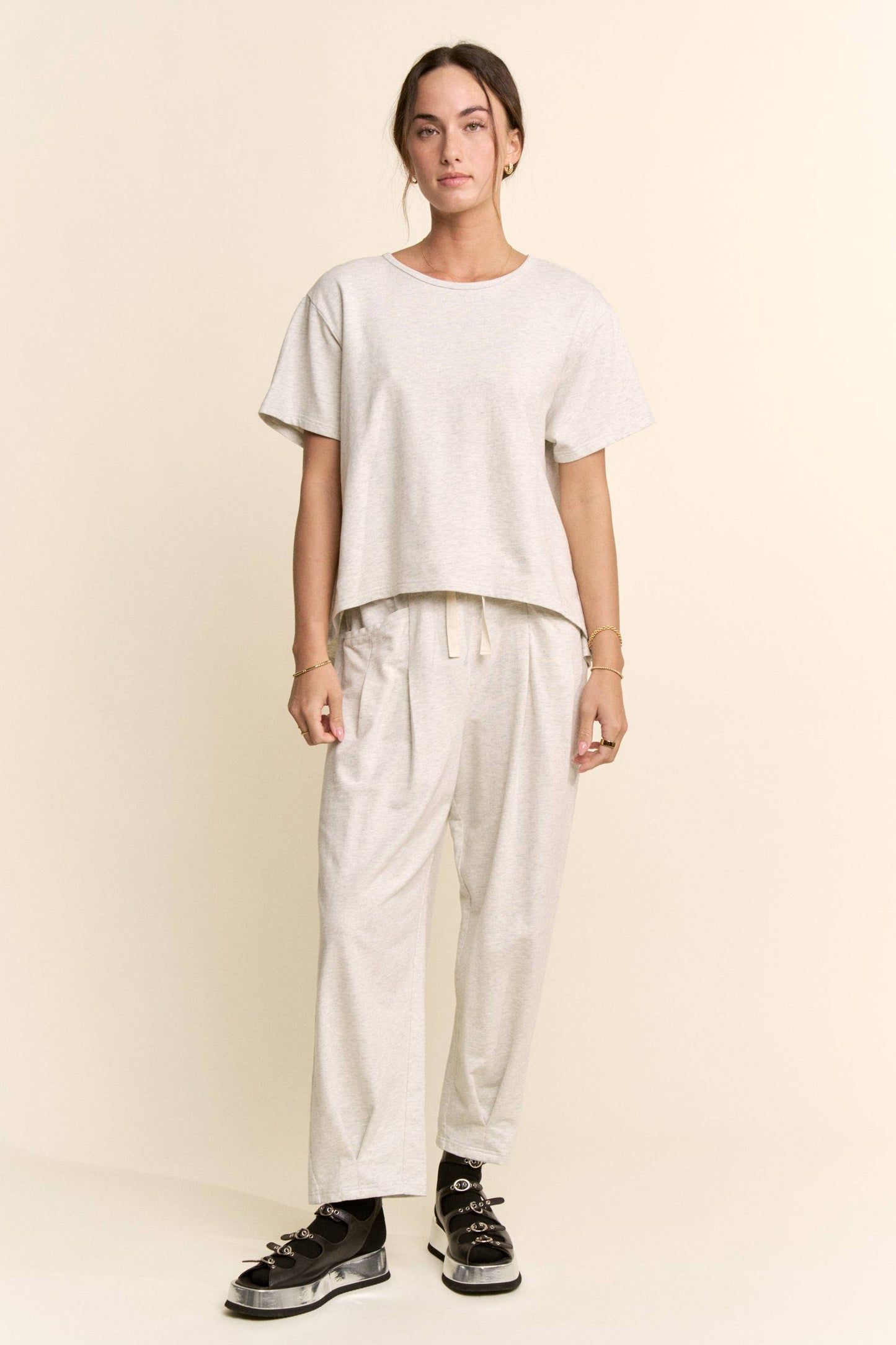 Garment-Wash Pleated Top & Pants Set