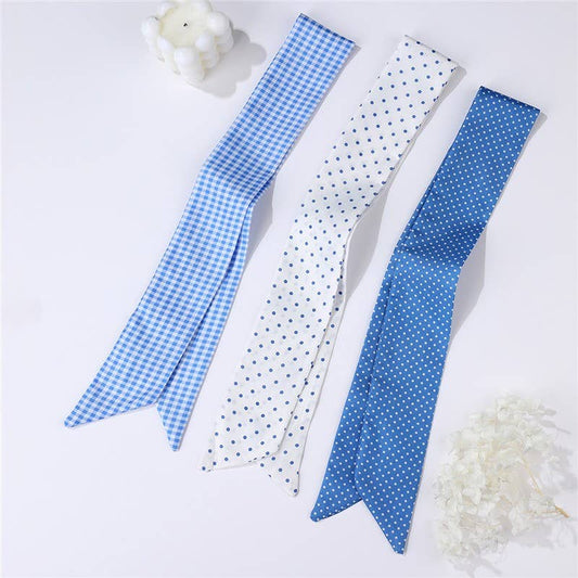 Vintage-Style Skinny Twilly Scarf-Polka Dot&Gingham|40SC715