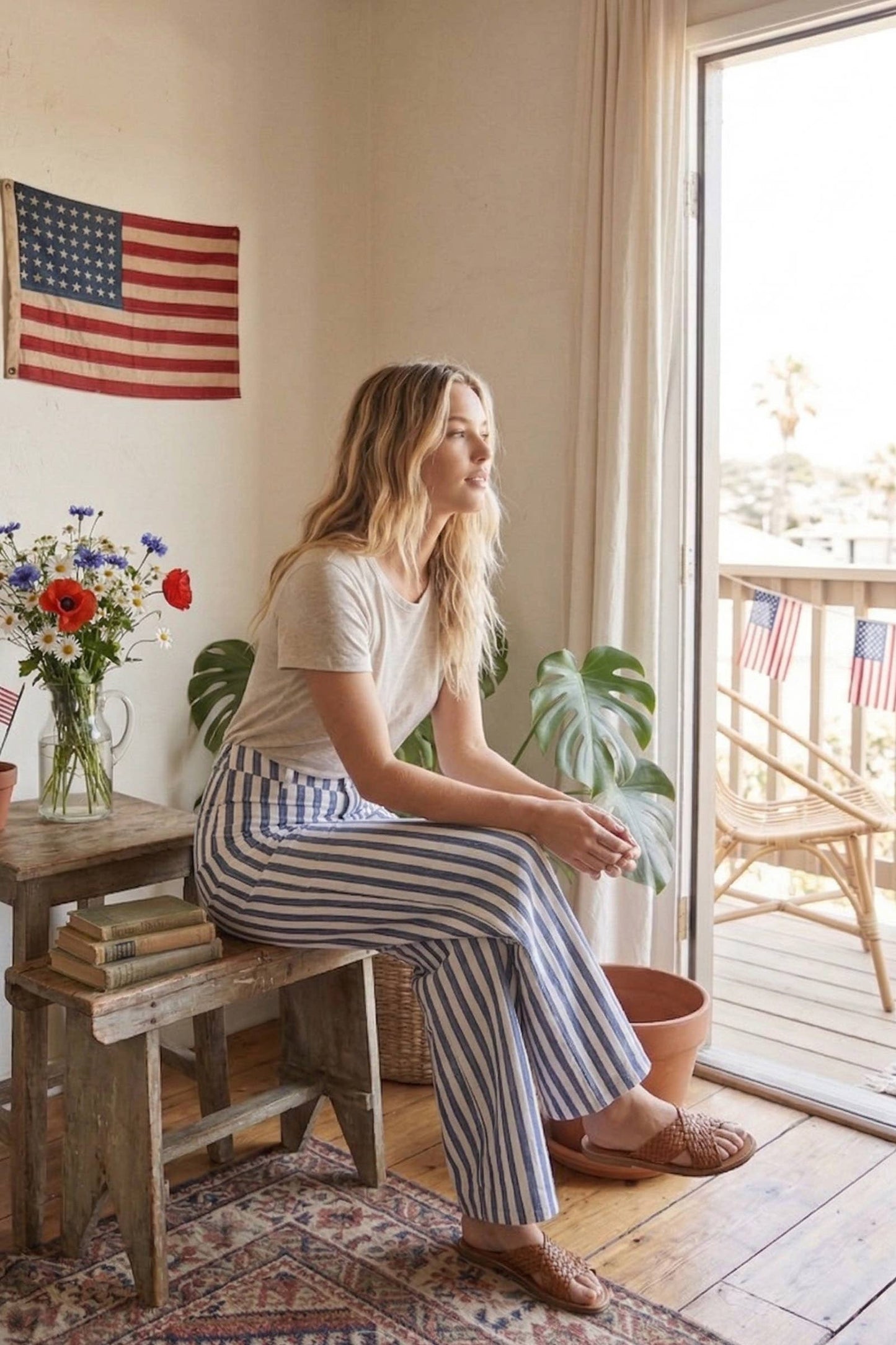 Wide Leg Striped Denim