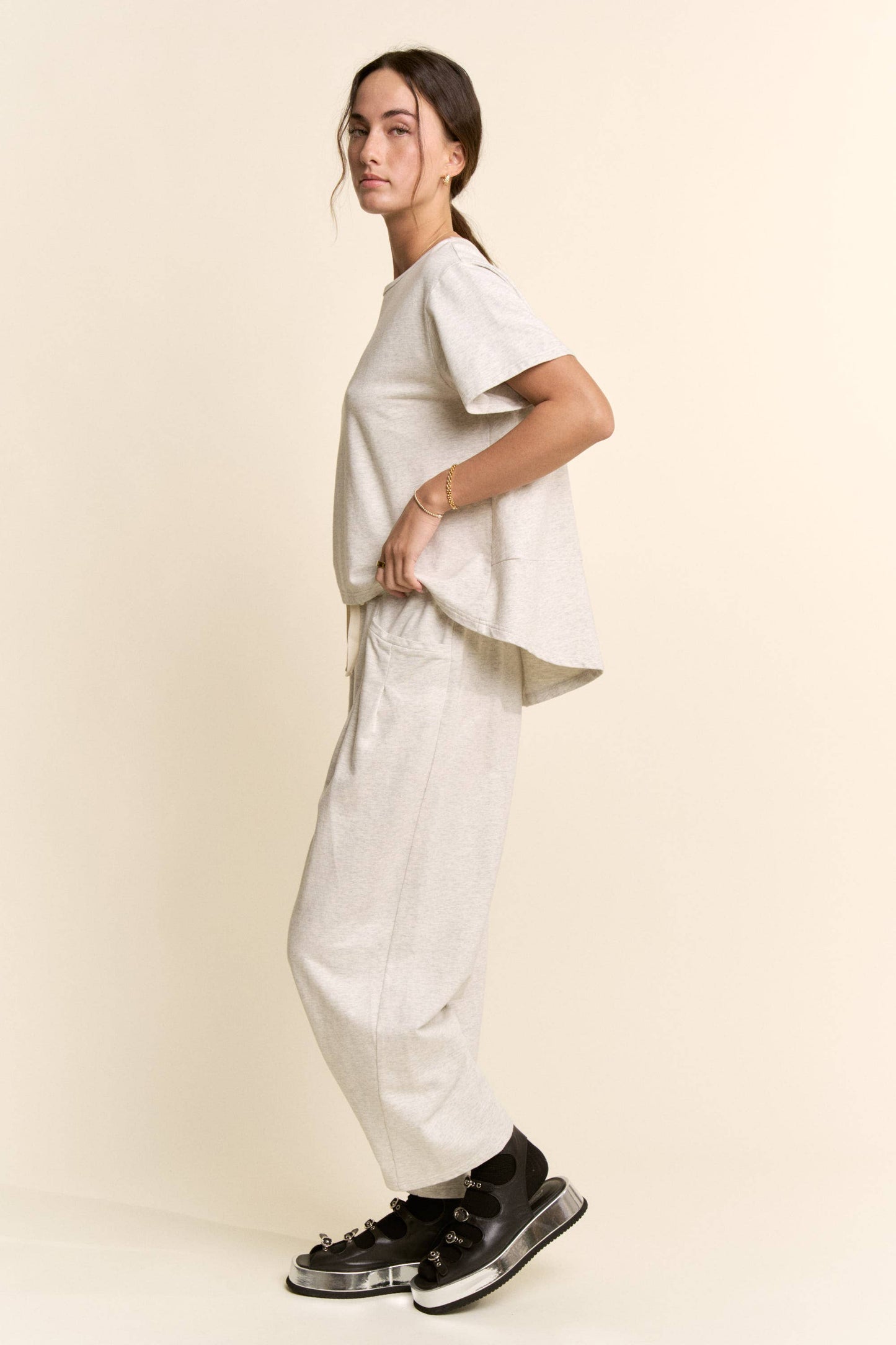 Garment-Wash Pleated Top & Pants Set