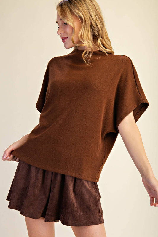 Mock Neck Short Sleeve Pullover Knit Top