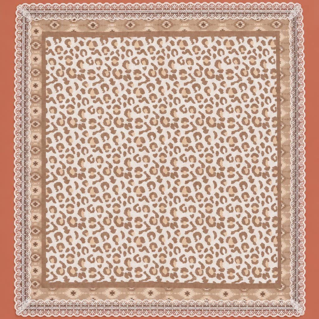 Animal & Paisley Print Lace-Trimmed Square Scarf | 40SC764