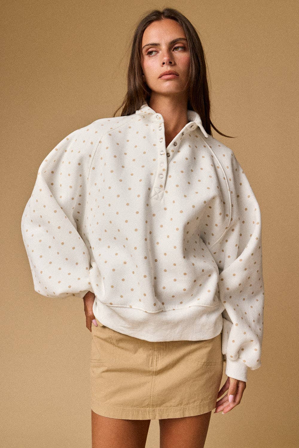 PT16060-12 - POLKA DOT PIPER SNAP BUTTON SWEATER