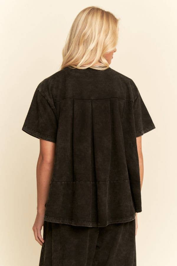 Garment-Wash Pleated Top & Pants Set