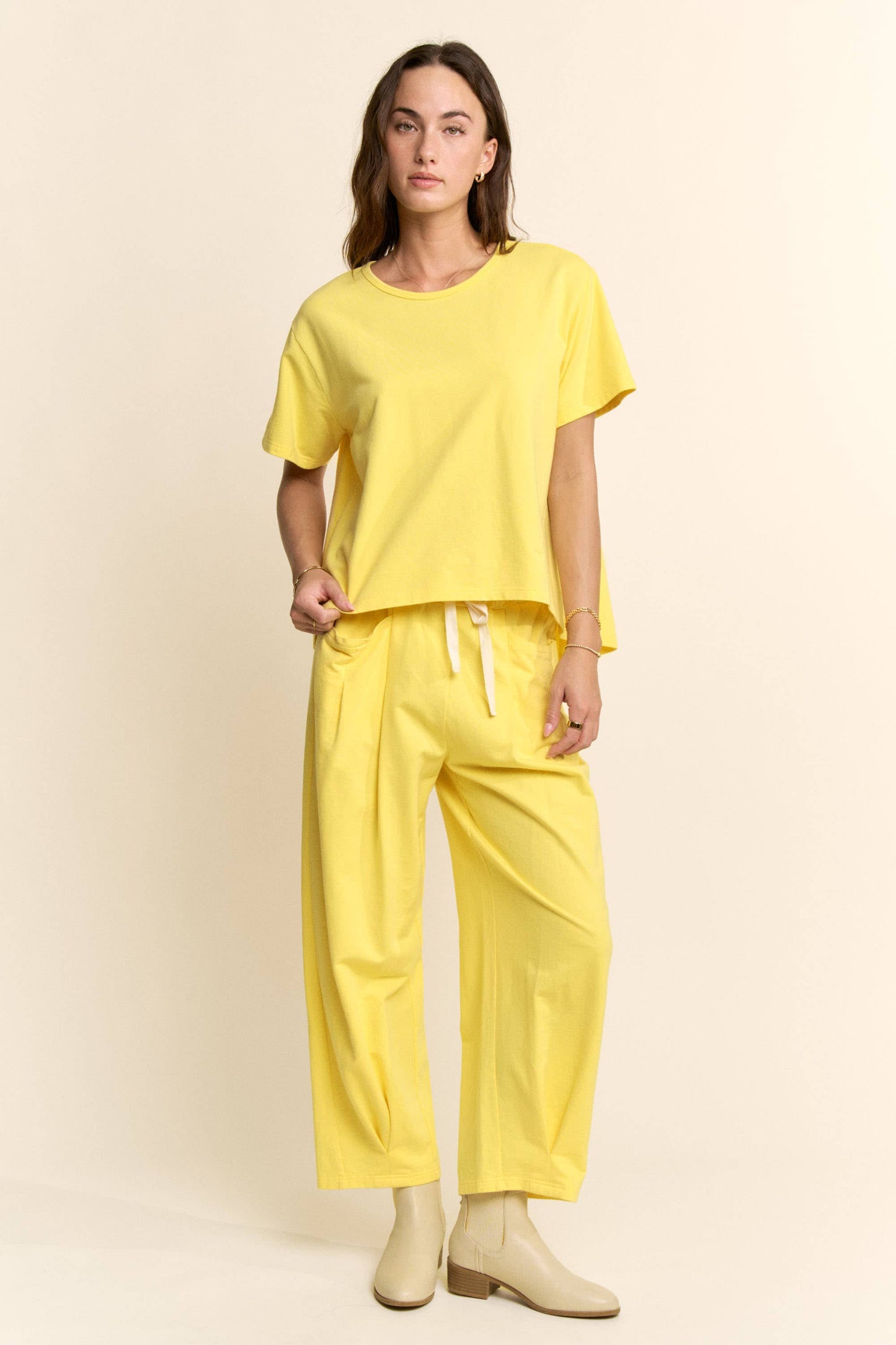 Garment-Wash Pleated Top & Pants Set