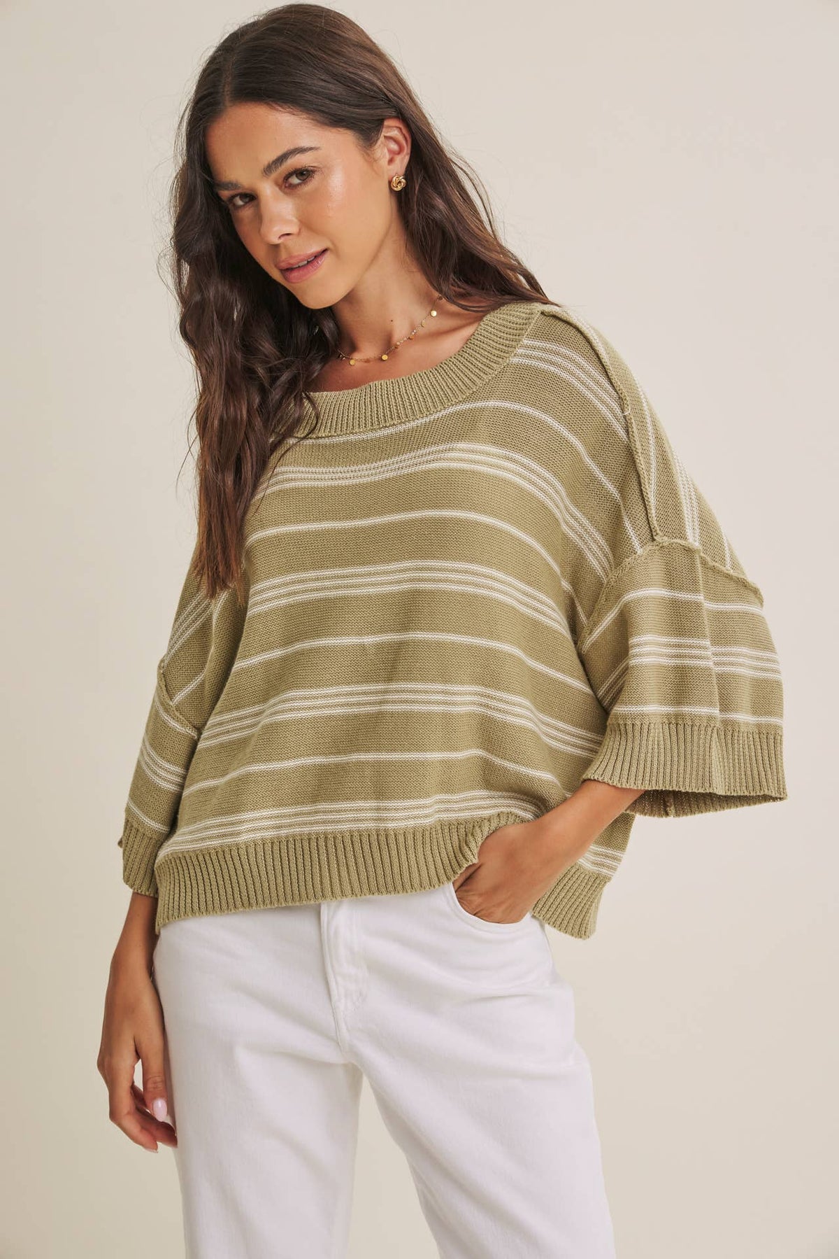 SUNLIT BOARDWALK LINEN COTTON BOXY STRIPE SWEATER
