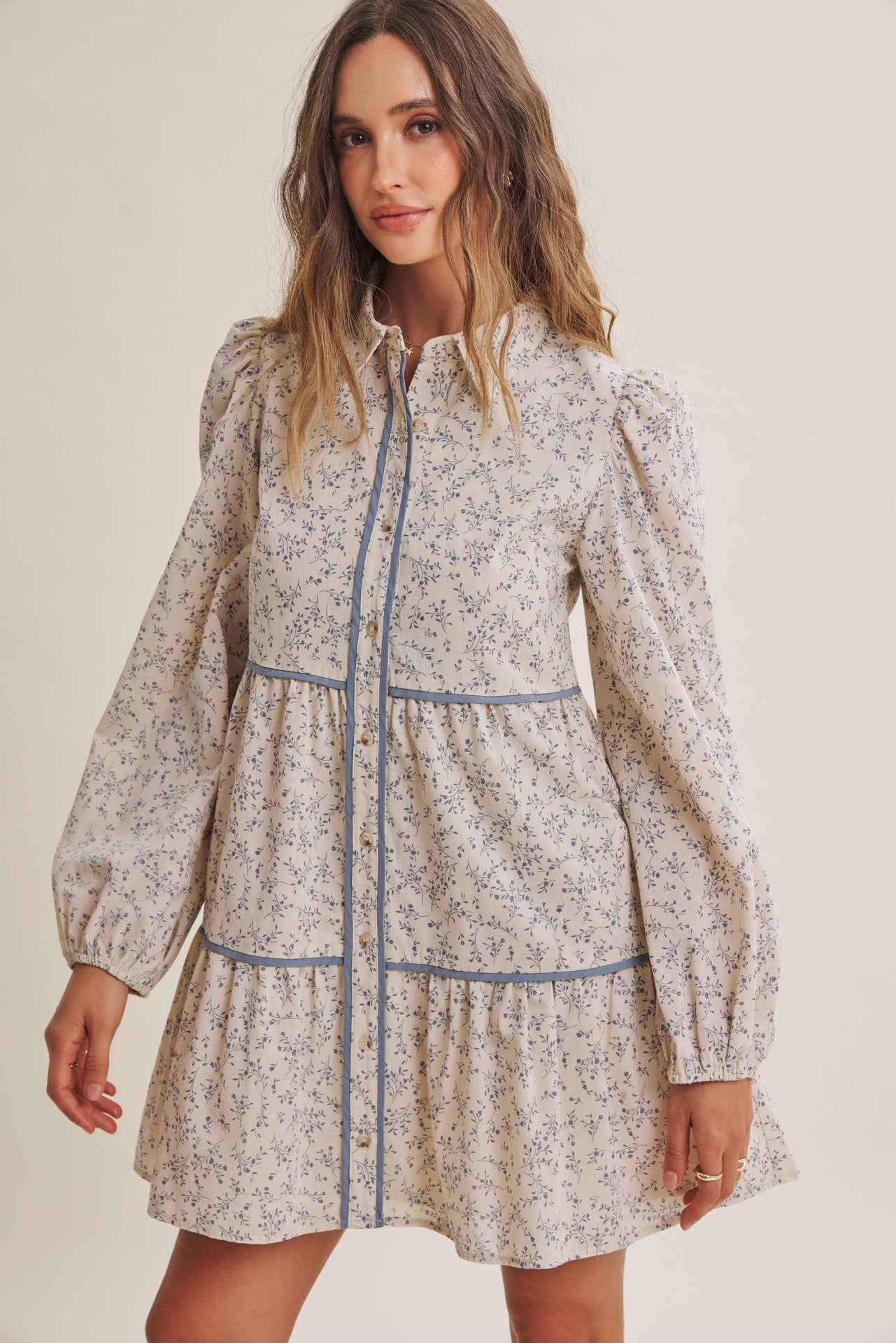 AUTUMN IN BLOOM FLORAL BABYDOLL MINI WITH CONTRAST BINDING