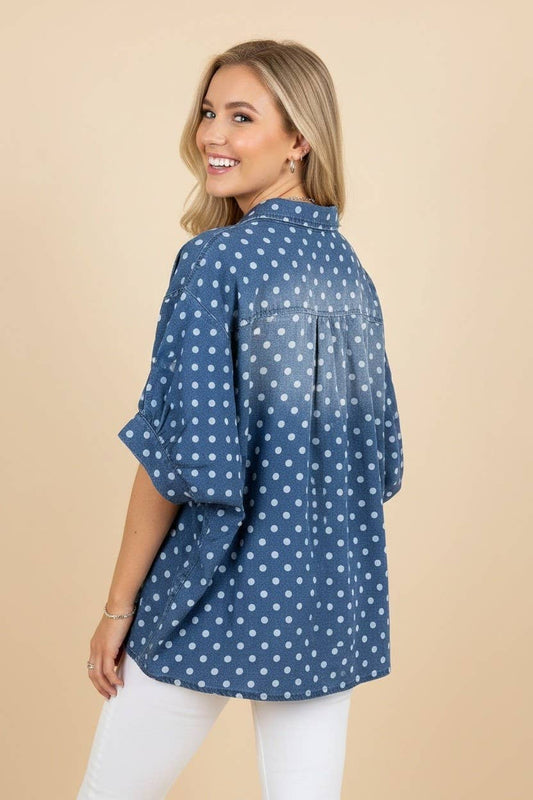 HT20346 2ND CUT Polka Dot Button Front Denim Shirt