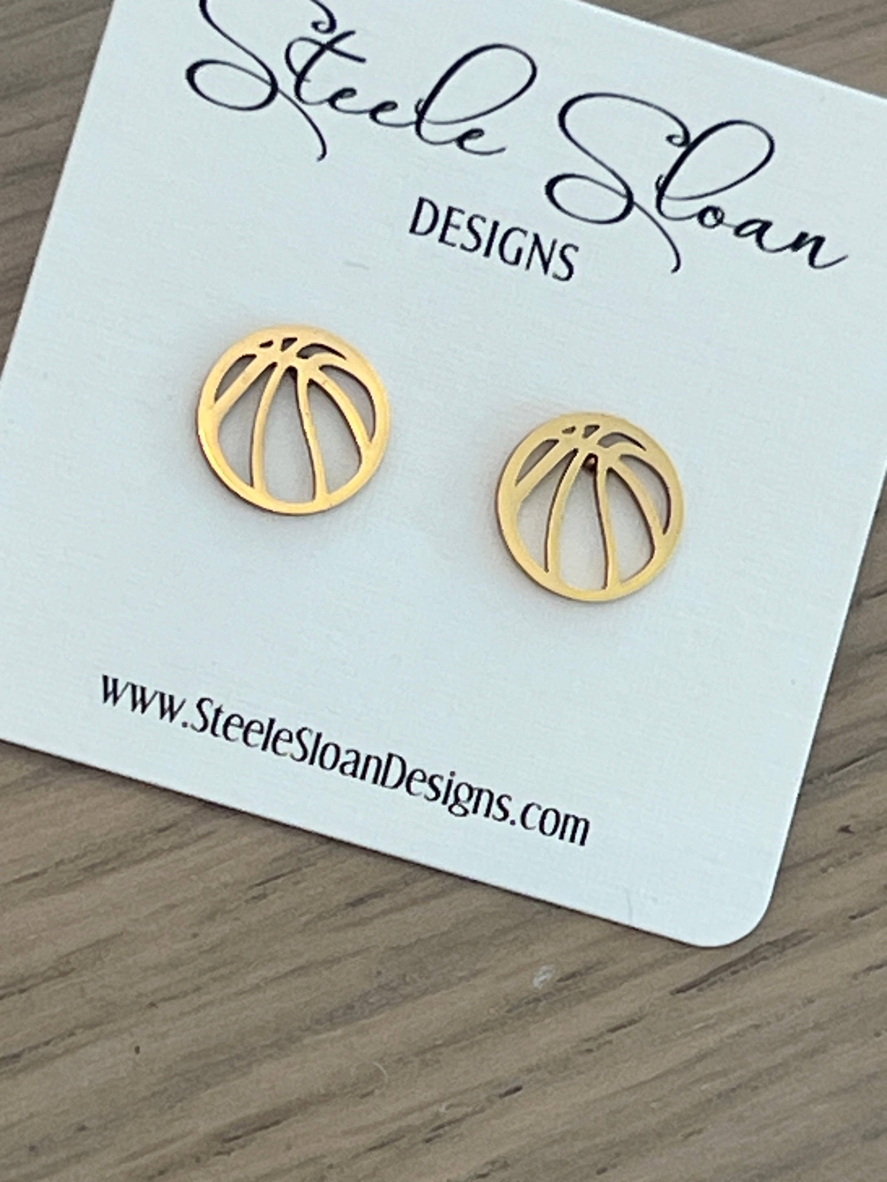 Basketball Gold Stud Earrings, Basketball Gift, Basketball