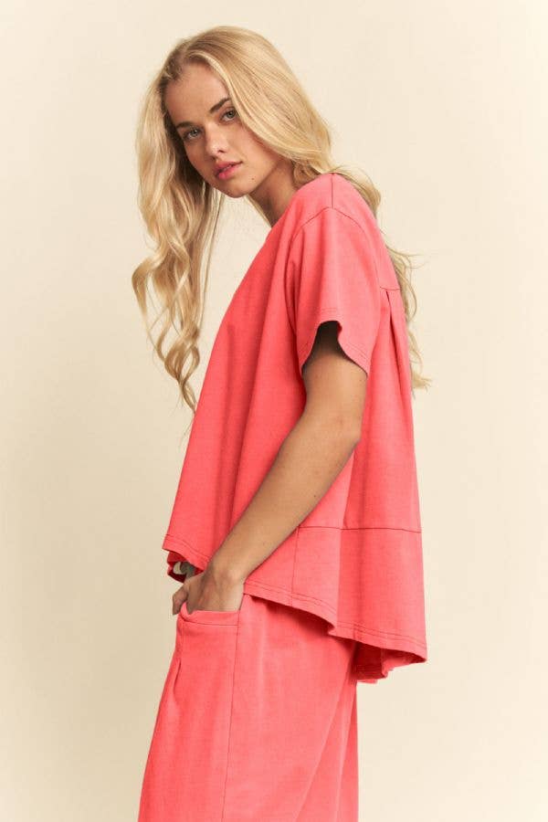 Garment-Wash Pleated Top & Pants Set