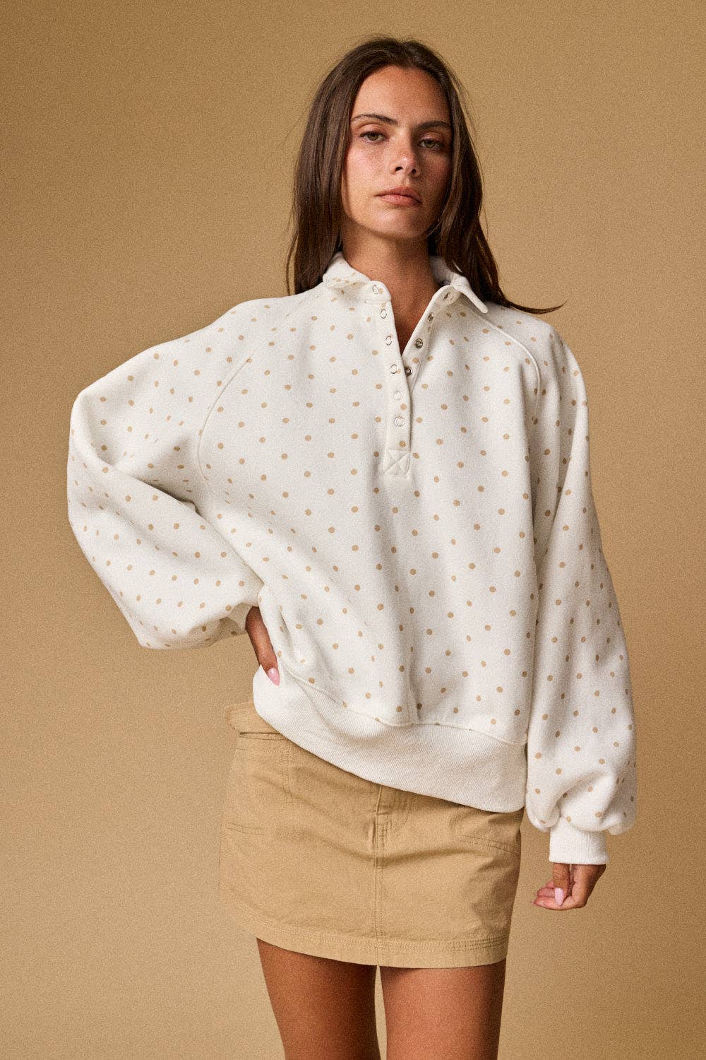 PT16060-12 - POLKA DOT PIPER SNAP BUTTON SWEATER