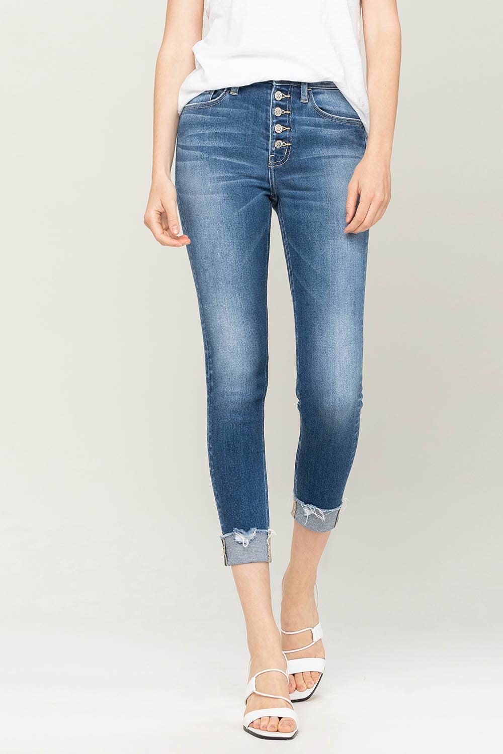 Flying Monkey HIGH RISE BUTTON FLY CUFFED SKINNY JEANS